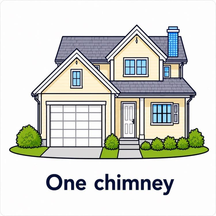 Step 6 of the Chicago roof replacement calculator. Select chimney count: none, one, two, or three chimneys. Each chimney requires custom metal flashing during roof replacement.