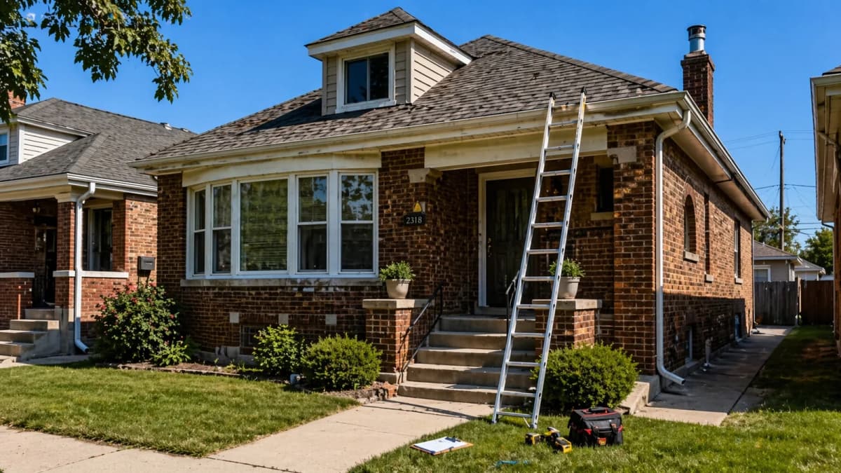 Architectural asphalt shingles on a Chicago greystone roof